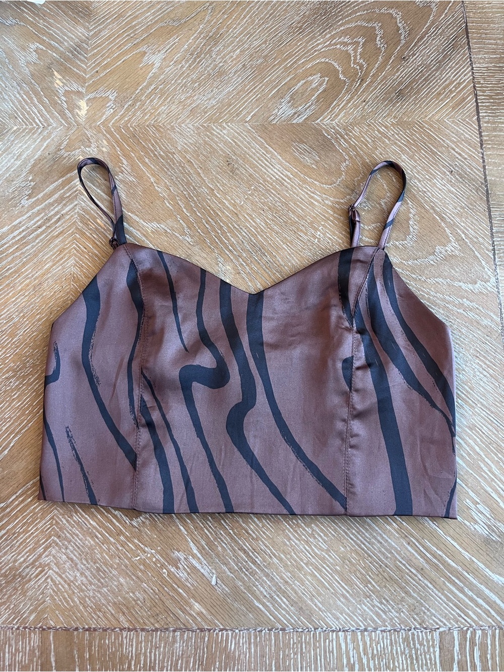 House of Harlow 1960 Brown Satin Zebra-Stripe Cami Top Size Small